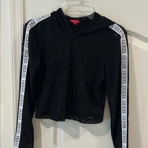 GUESS Black Mesh Hoodie with Logo Accents
